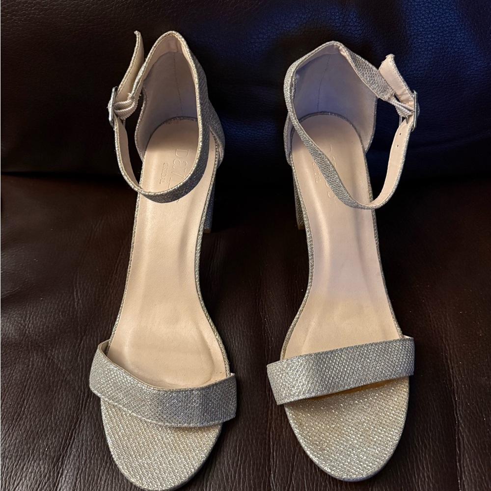 David’s Bridal Silver Ankle Strap Heels